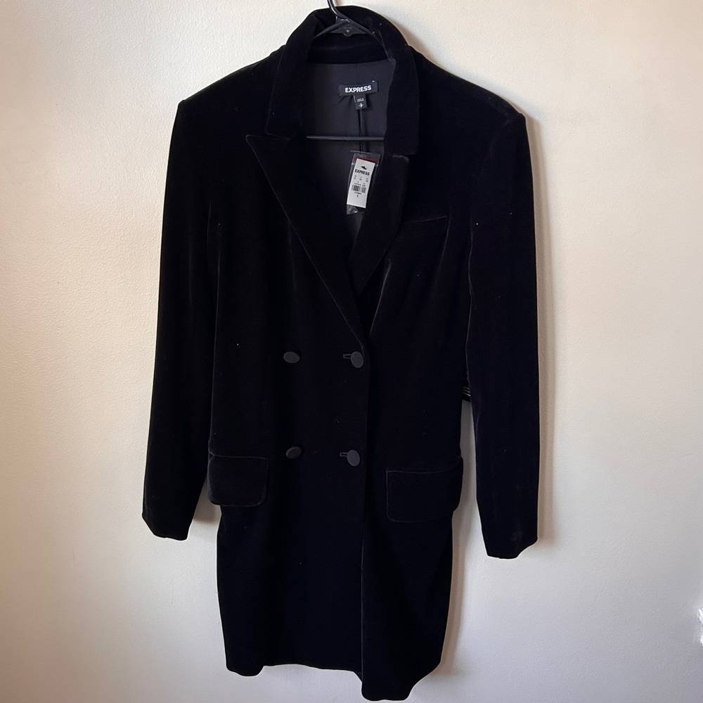 NWT Express Black Double Breasted Velour Blazer Dress